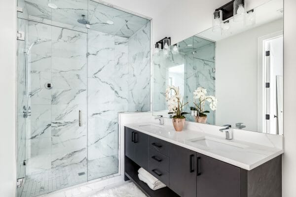 Marble Shower with Large Vanity